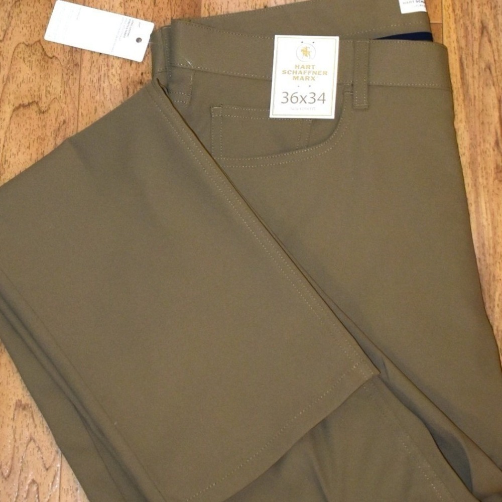 Hart Schaffner Marx Luxury Performance Pants Mens 36x34 Brown NEW Sorona Stretch
